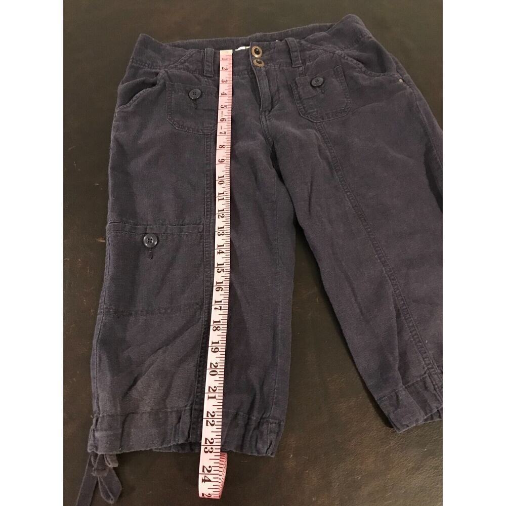 Anthro Hei Hei Linen Cargo Pants 4 Navy Cropped Drawstring - Picture 9 of 13